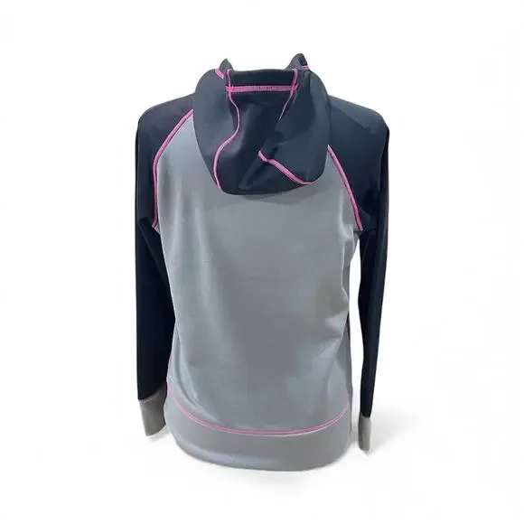 Nike Therma-Fit Hoodie Women’s Sz Medium Gray/Black/Pink Thumb Holes Activewear - Picture 2 of 13